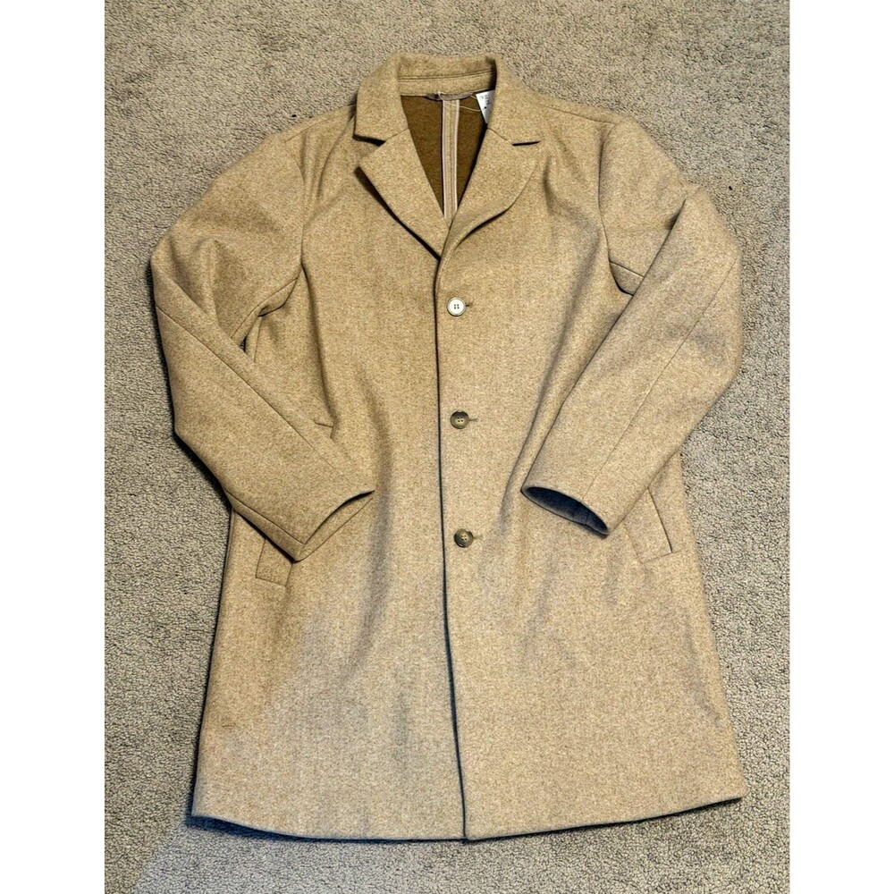 H&M Button Front Lined Mid-Length Overcoat Coat Men’s M Beige Solid